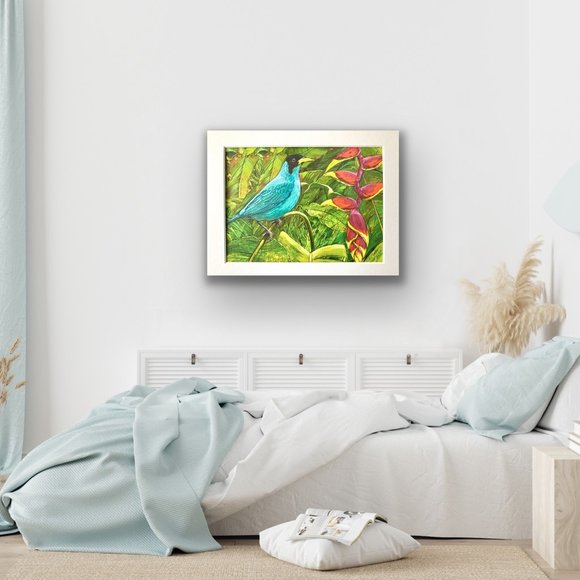 8x10" Cololmbia Cafe Quindio Art Print (w/mat): Green Honeyeater Bird - HOME - Picture 6 of 6